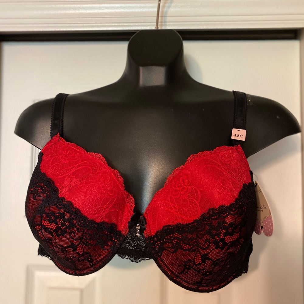 NWT Crème Bralée Red/Black Bra - Size 42C